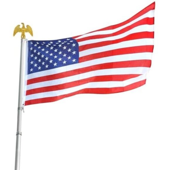 Large Outdoor American Flagpole Set 5Ft x 3FT Flag +  6FT Pole + Brackets NEW - Picture 5 of 6